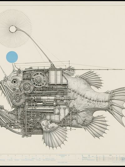 Mechanical Fish Illustration Poster.