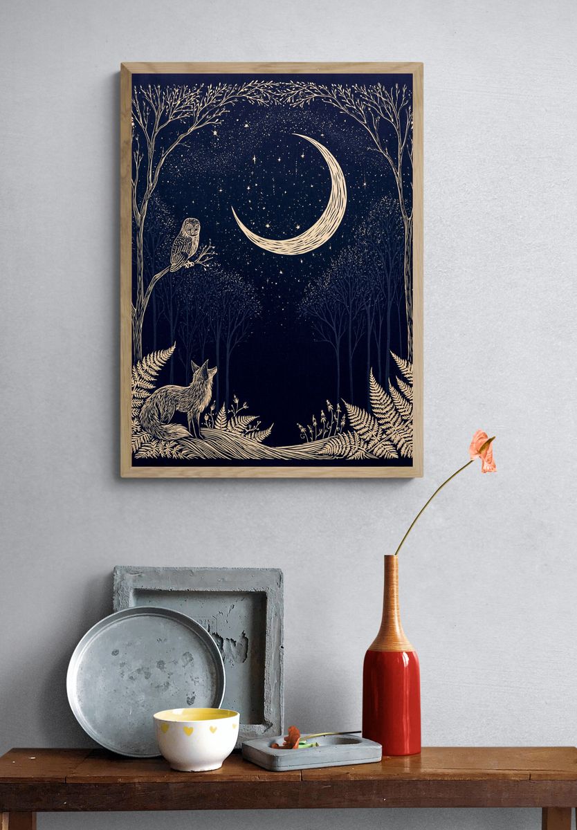 Moonlit Forest Owl Print. — room view 3