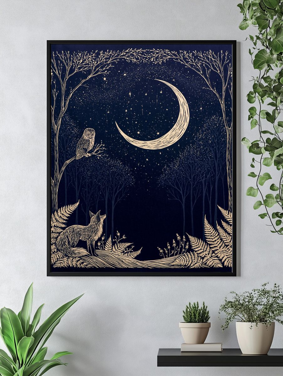 Moonlit Forest Owl Print. — room view 4