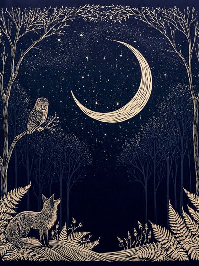 Moonlit Forest Owl Print. poster