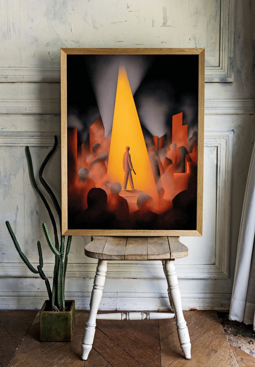 Mysterious Figure in Spotlight — Illustration Print room preview