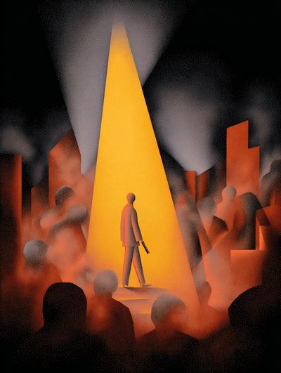Mysterious Figure in Spotlight — Illustration Print. poster print