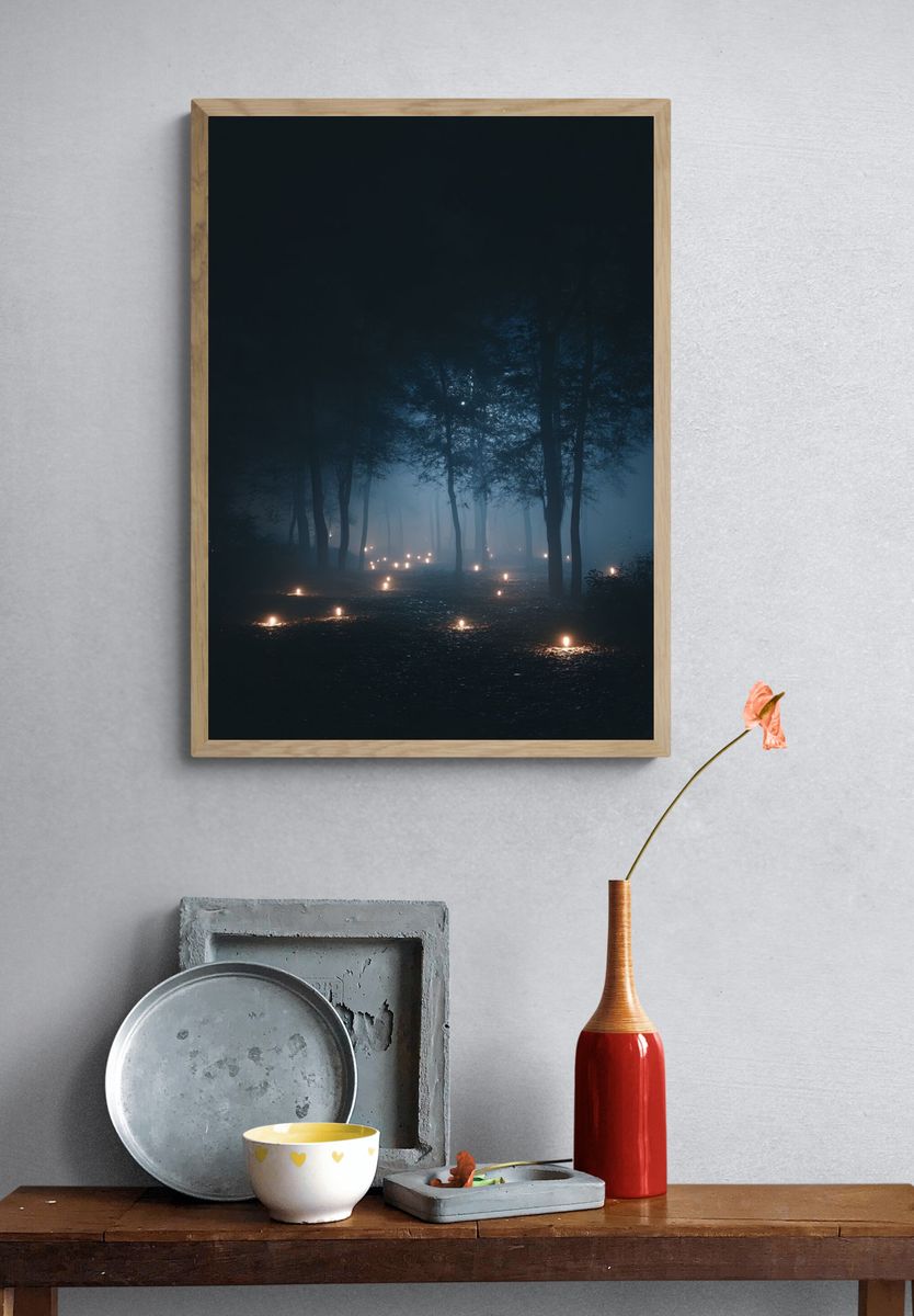 Misty Forest Path — Photography Print. — room view 3