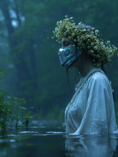 Misty Forest Figure Photography Poster. poster print