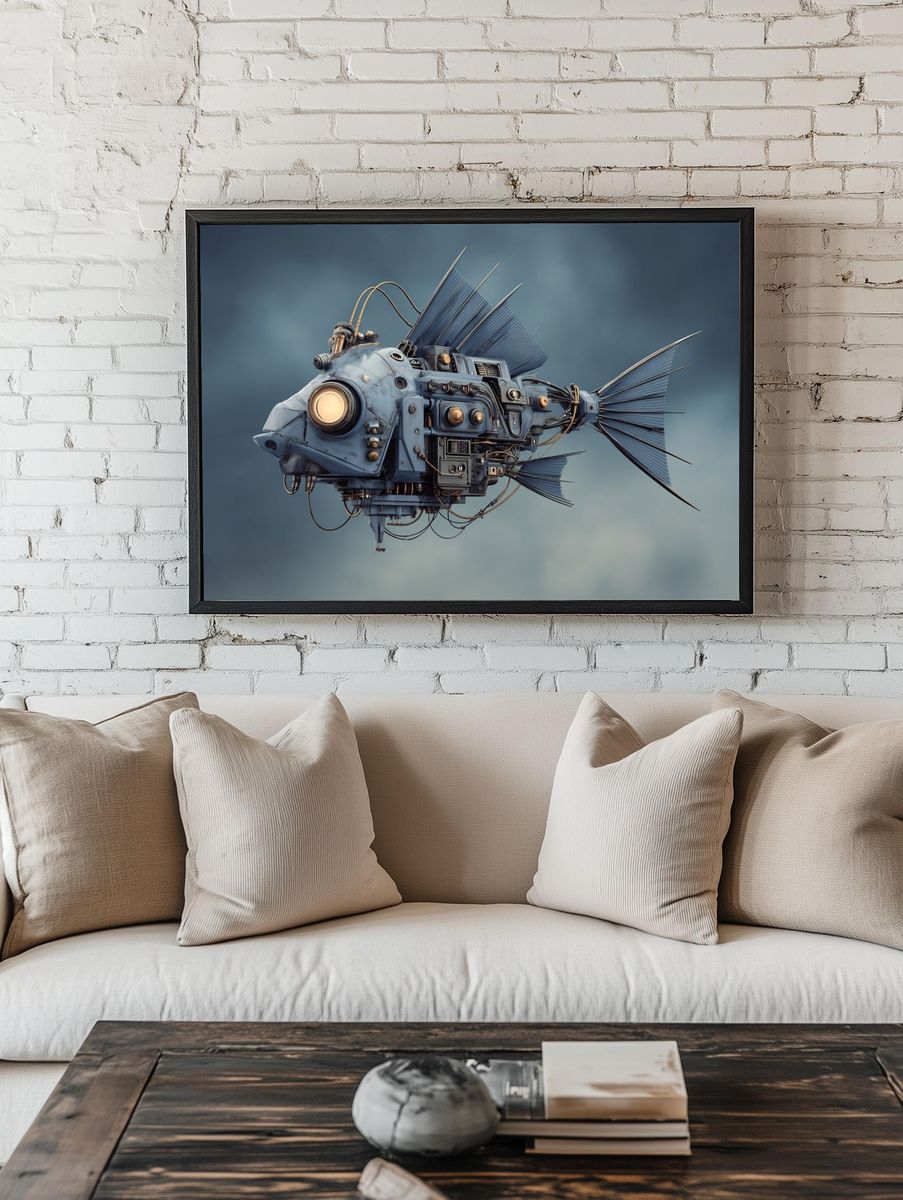 Mechanical Fish Surrealism Print room preview