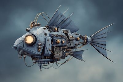 Mechanical Fish Surrealism Print. poster print