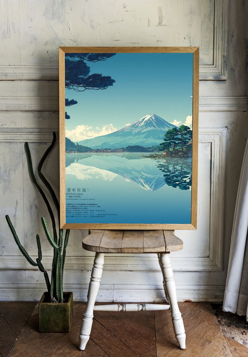 Mount Fuji Lake Reflection Illustration Poster room preview