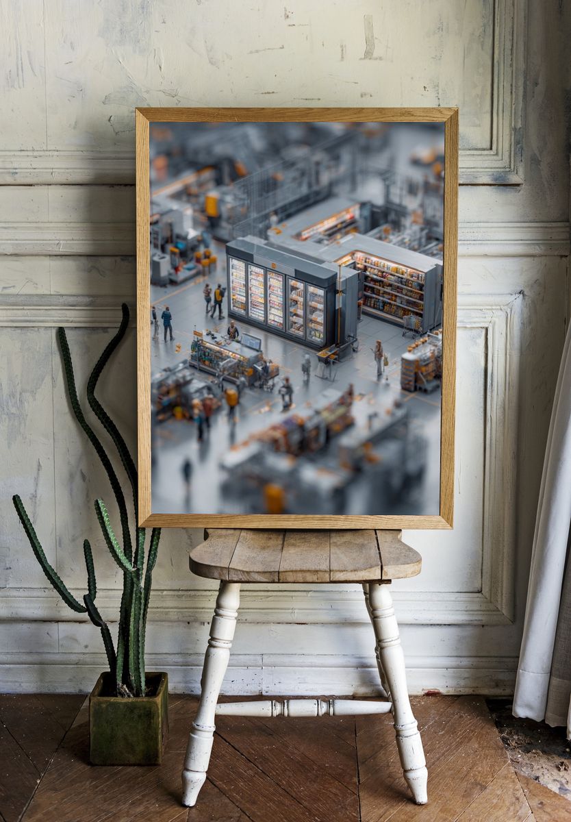 Miniature Grocery Store Scene — Illustration Print room preview