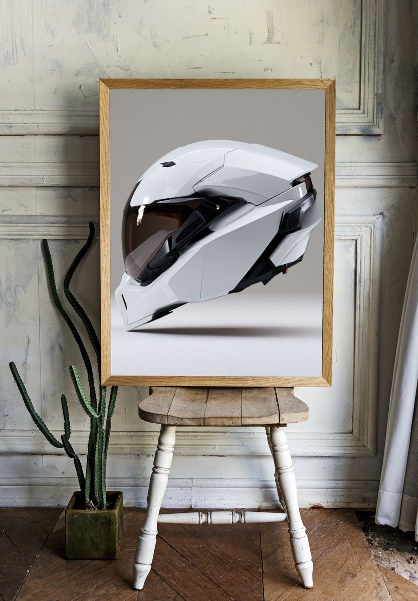 Futuristic Motorcycle Helmet Photography Poster. room preview