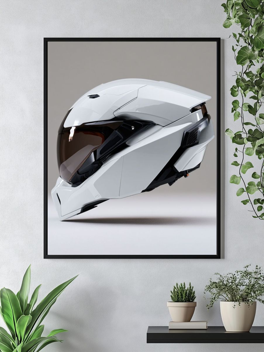 Futuristic Motorcycle Helmet Photography Poster. — room view 4