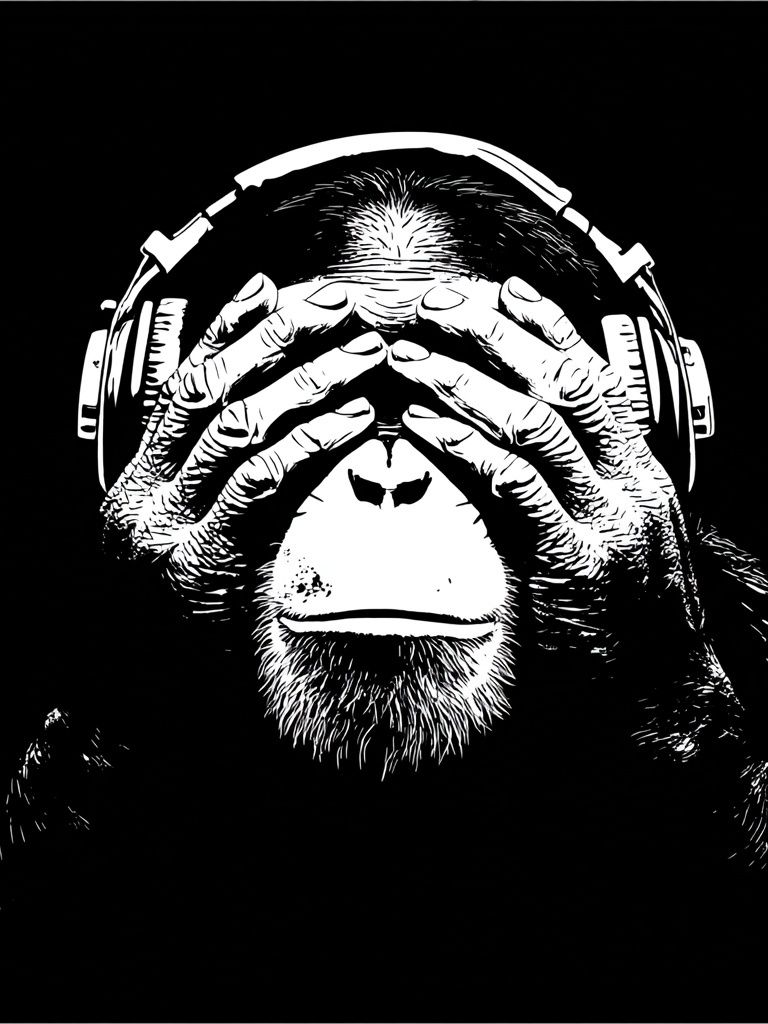 Monkey with Headphones — Illustration Print. poster detail