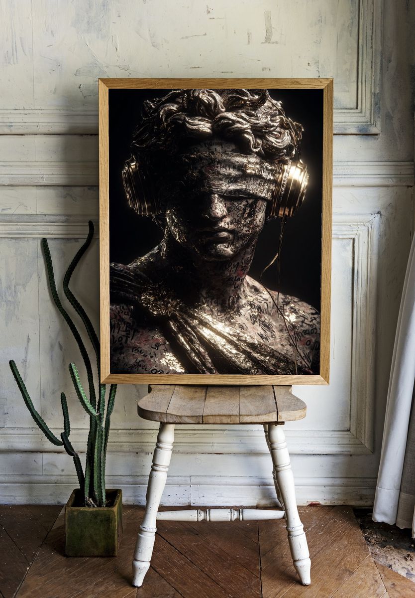 Modern Sculpture with Headphones — Fine Art Print room preview