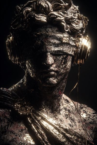 Modern Sculpture with Headphones — Fine Art Print. poster print