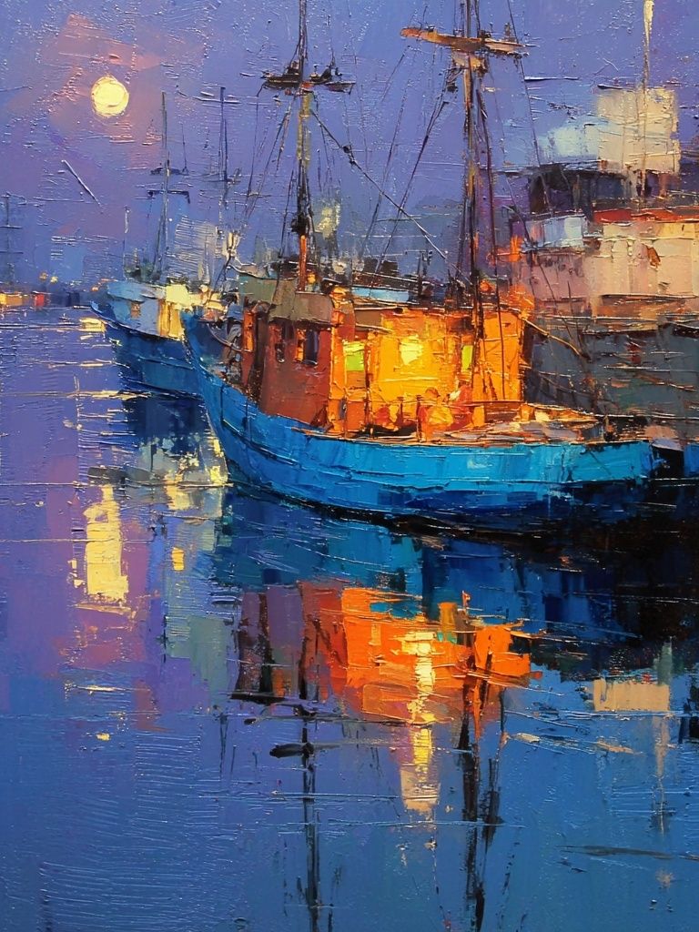 Moonlit Harbor — Fine Art Print. poster — fine-art art