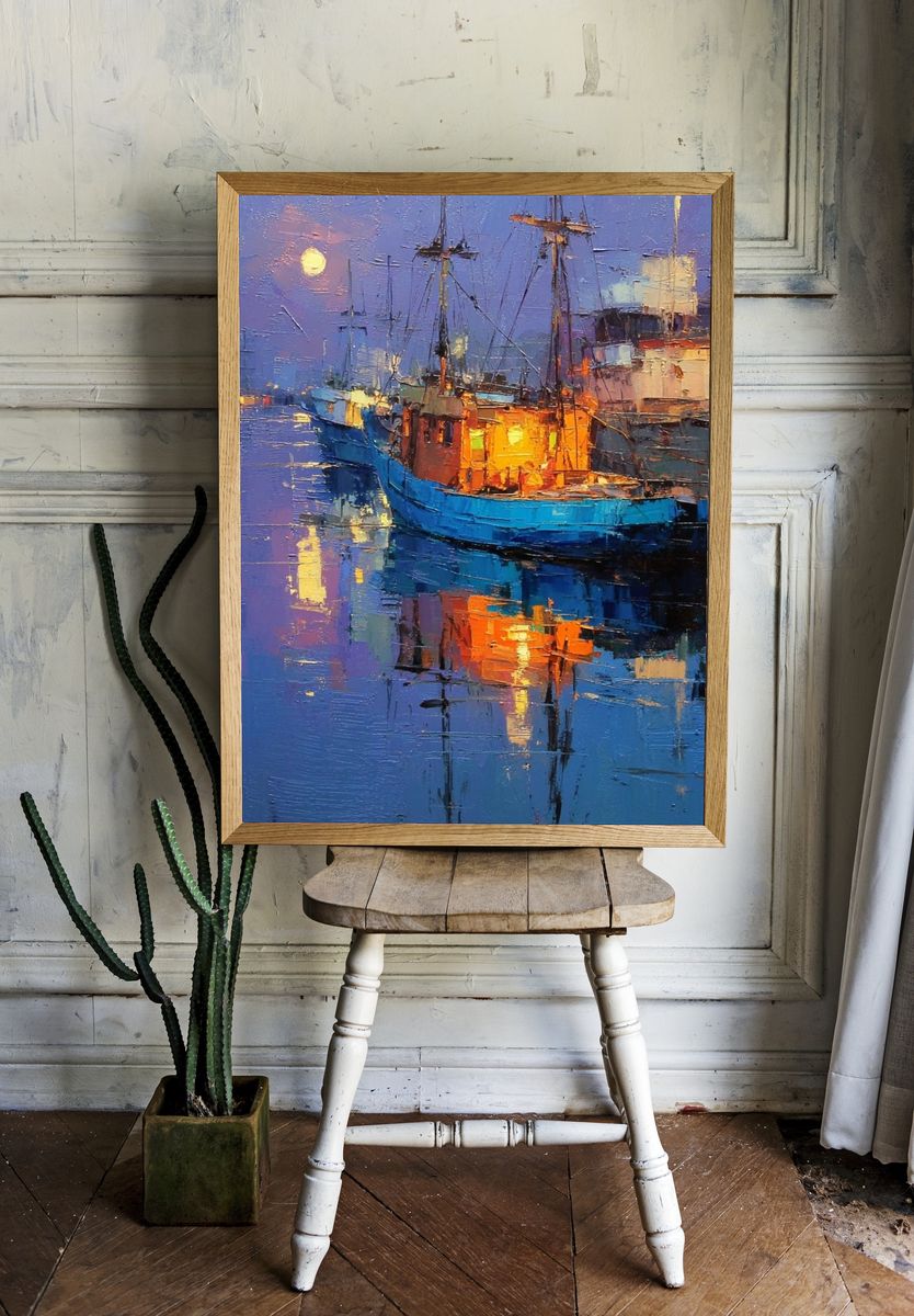 Moonlit Harbor — Fine Art Print room preview