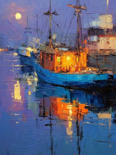 Moonlit Harbor — Fine Art Print. poster print