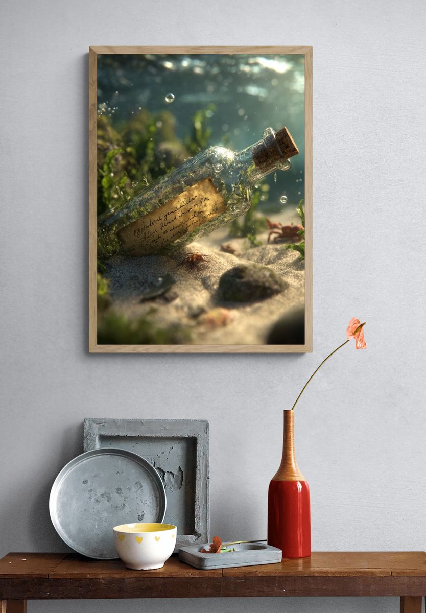 Message in a Bottle — Underwater Photography Print. — room view 3