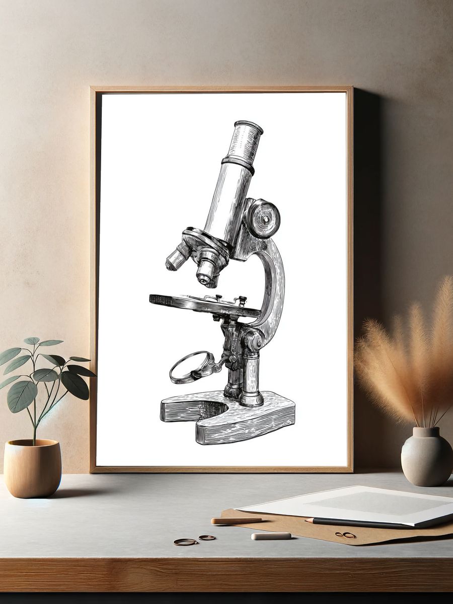 Vintage Microscope Line Art Poster. — room view 2