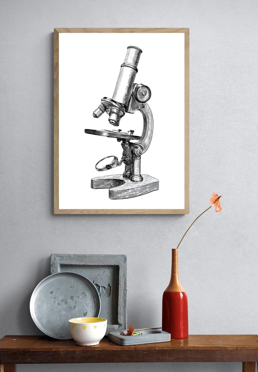 Vintage Microscope Line Art Poster. — room view 3