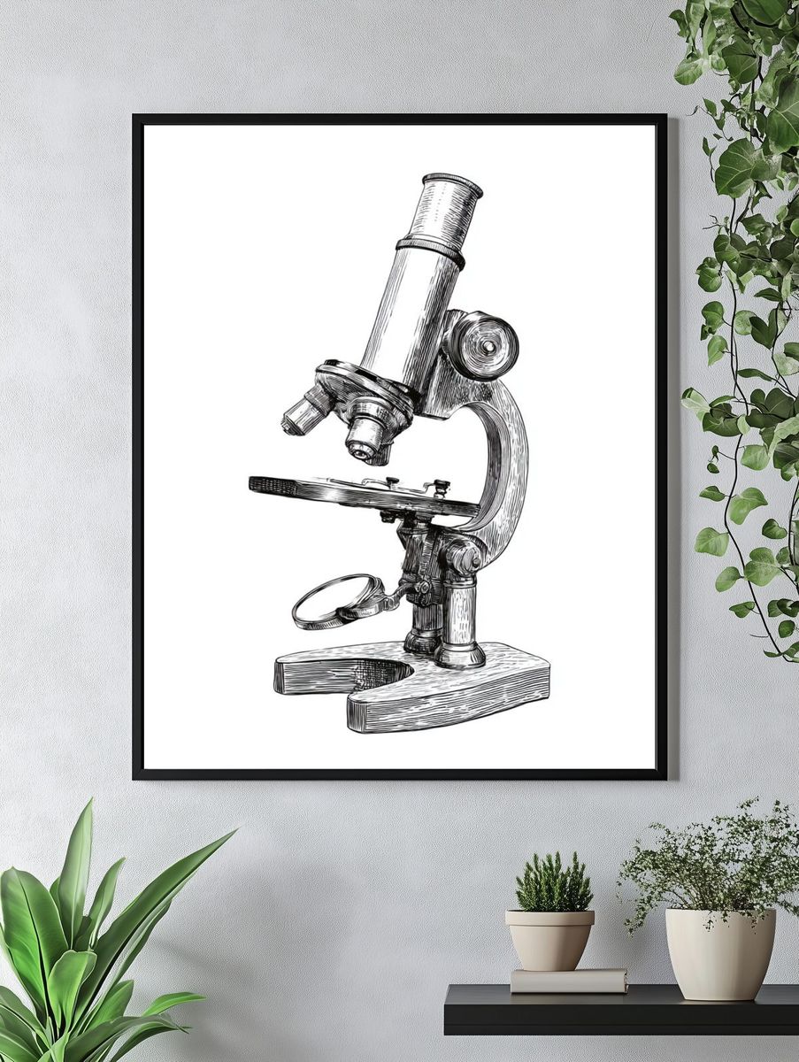 Vintage Microscope Line Art Poster. — room view 4