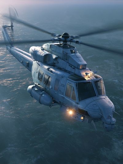 Military Helicopter Over Sea Print. poster