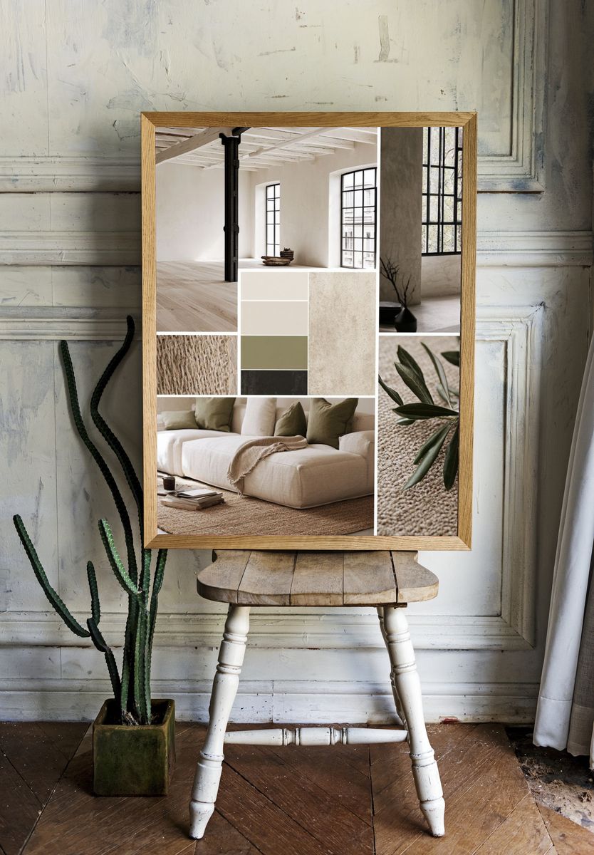 Neutral Japandi Interior Moodboard Print. — room view 1