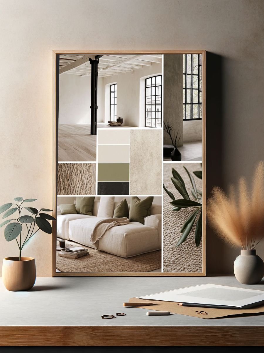 Neutral Japandi Interior Moodboard Print. — room view 2