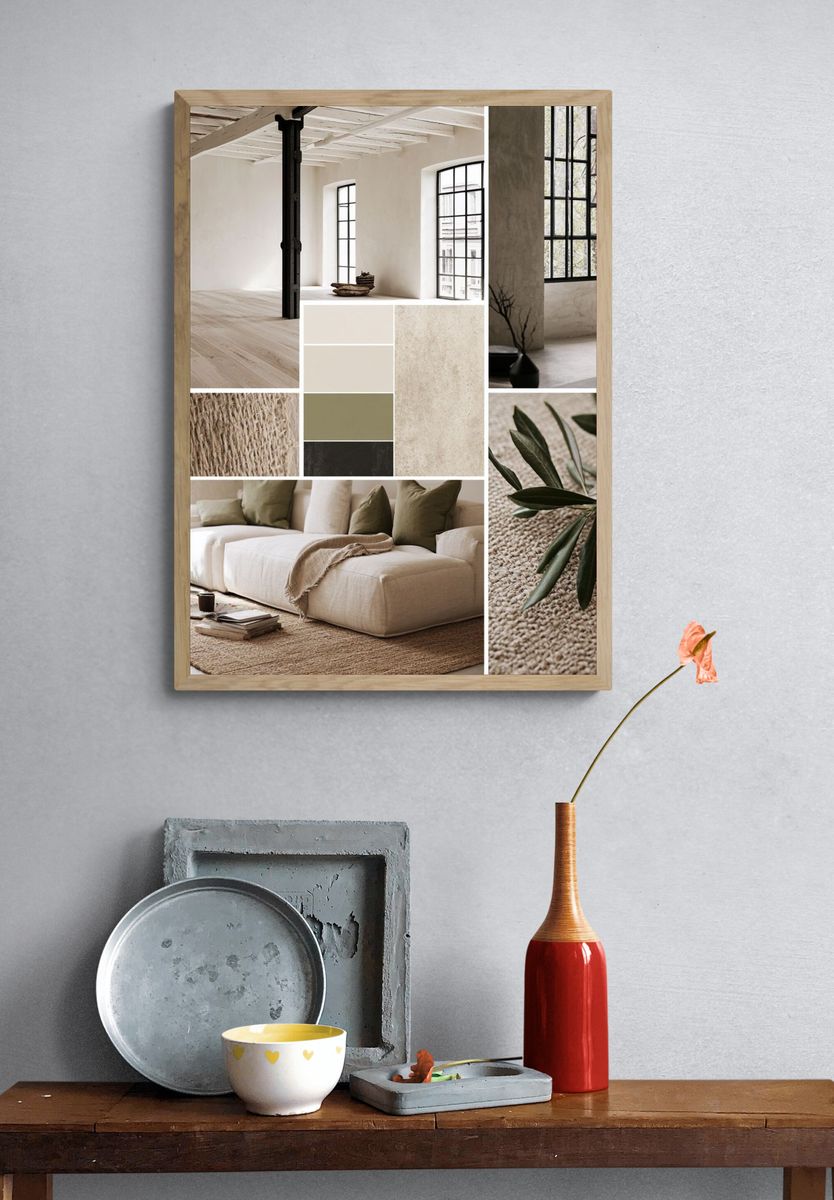 Neutral Japandi Interior Moodboard Print. — room view 3