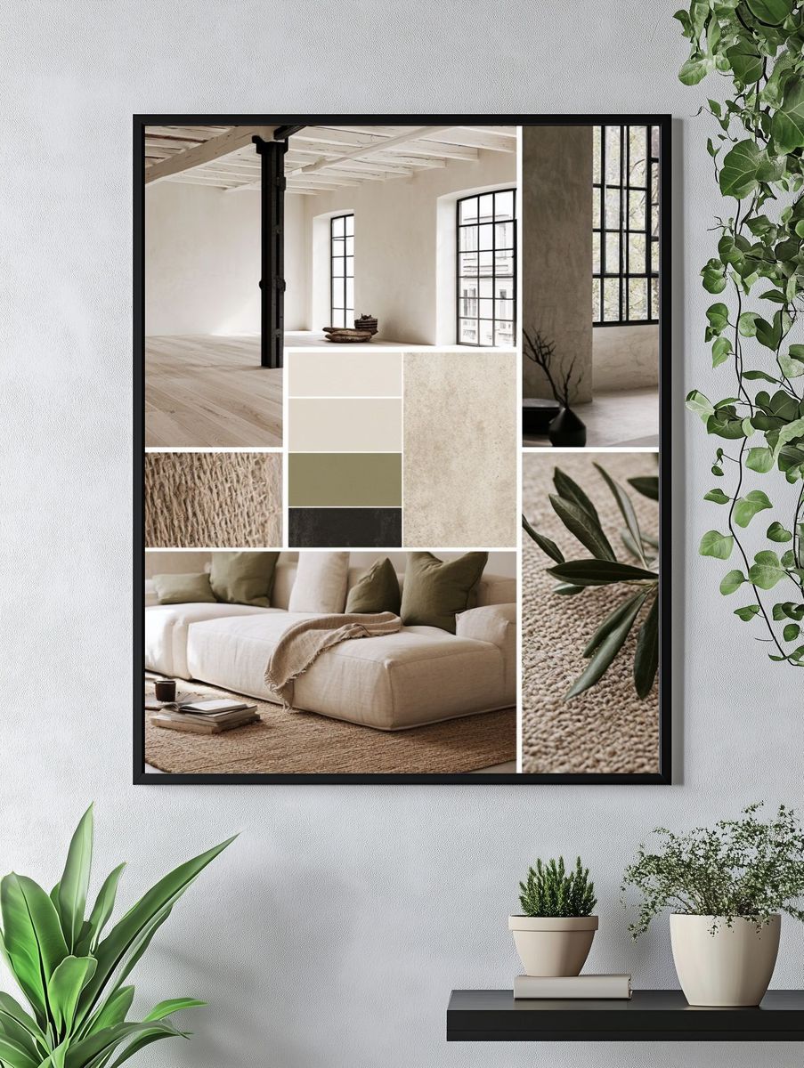 Neutral Japandi Interior Moodboard Print. — room view 4