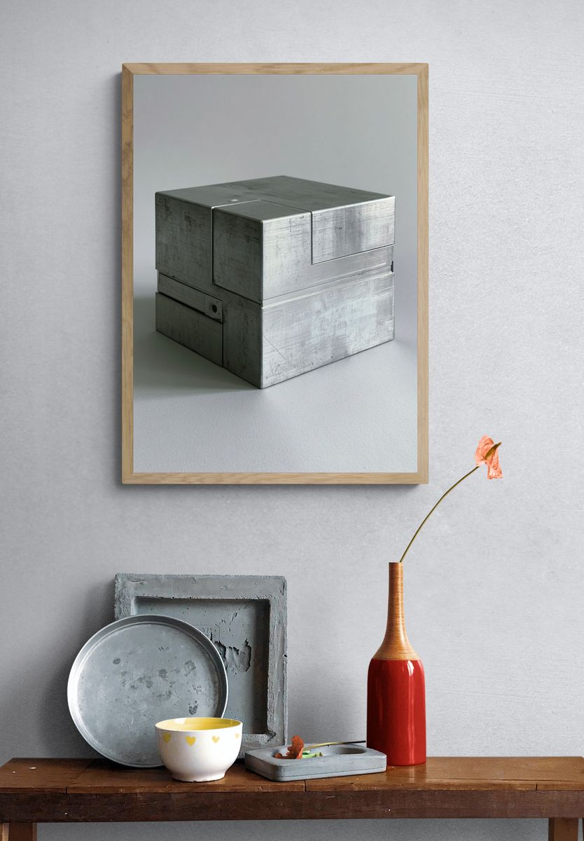 Metal Cube Still Life Poster. — room view 3