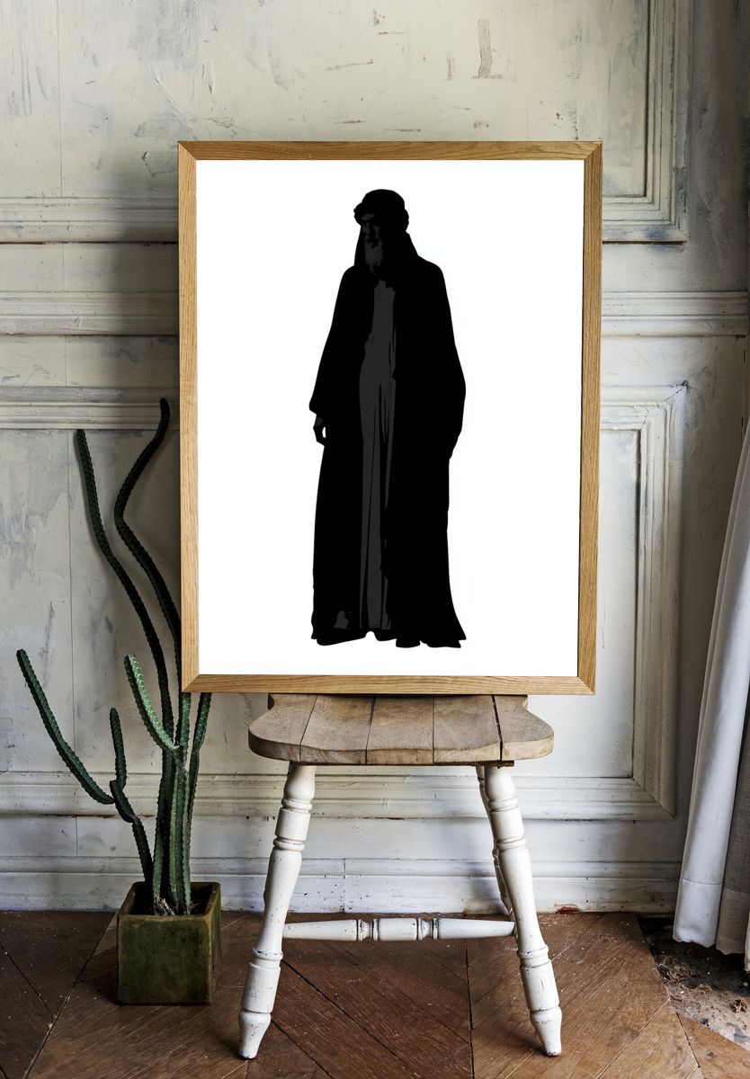 Mystic Cloaked Figure Minimalist Print. room preview