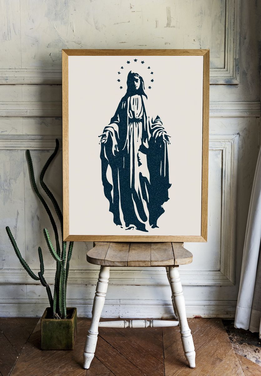 Virgin Mary Minimalist Print. room preview