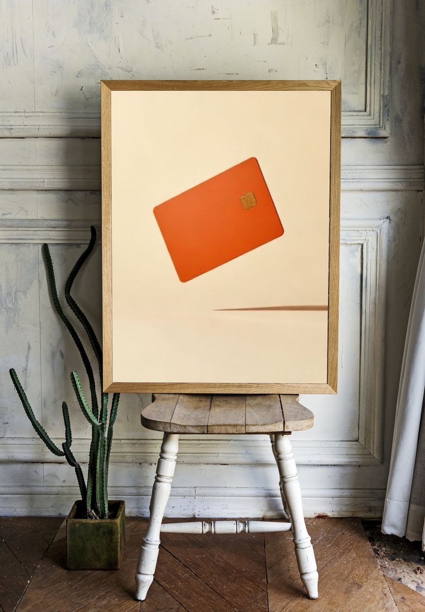 Floating Orange Card Minimalist Print. — room view 1
