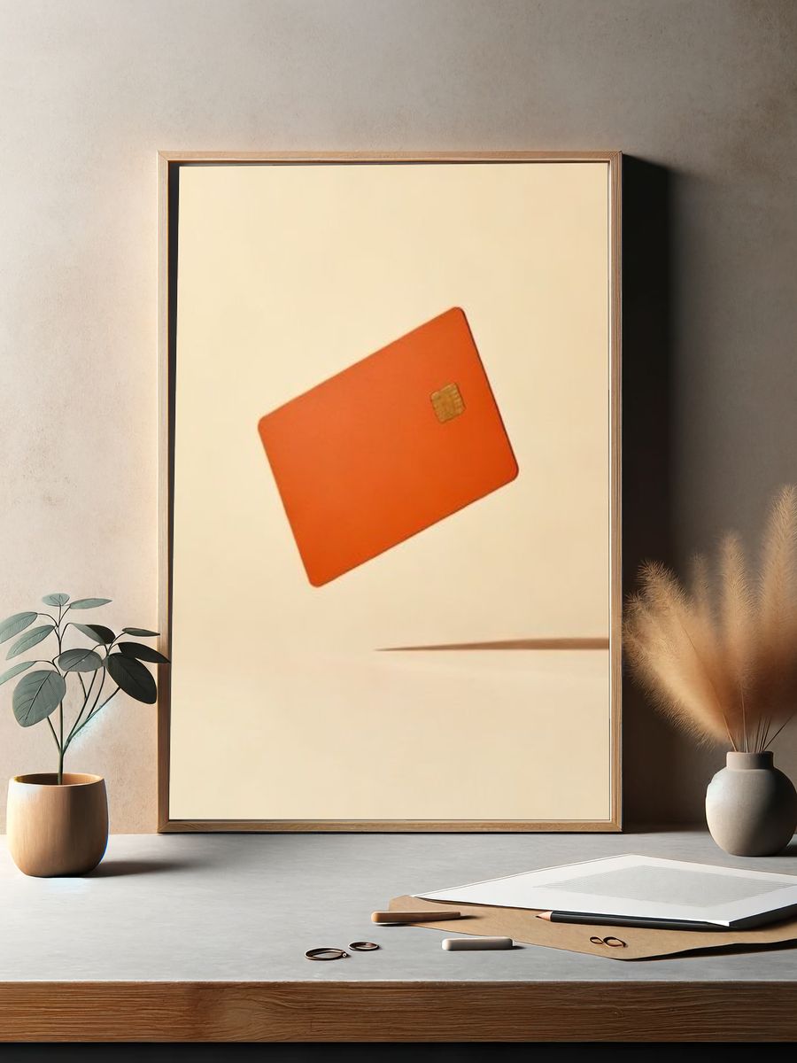 Floating Orange Card Minimalist Print. — room view 2
