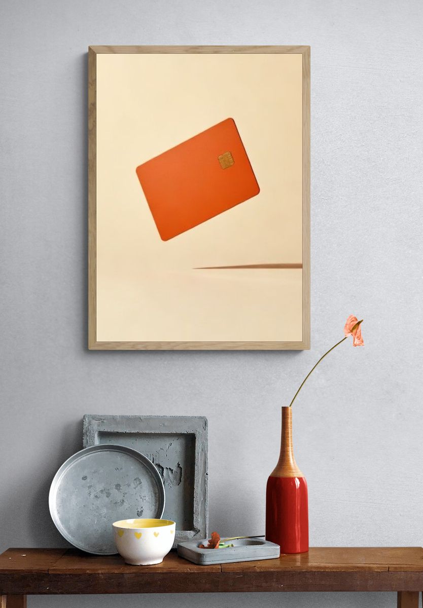 Floating Orange Card Minimalist Print. — room view 3
