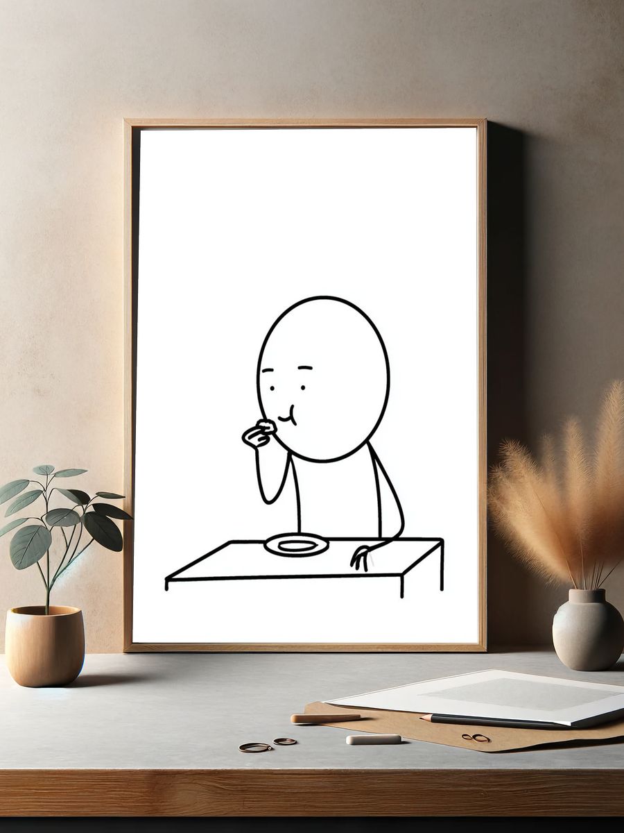 Minimalist Eating Cartoon Poster. — room view 2