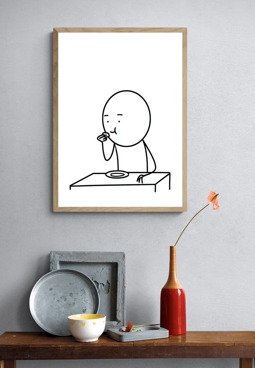 Minimalist Eating Cartoon Poster. — room view 3