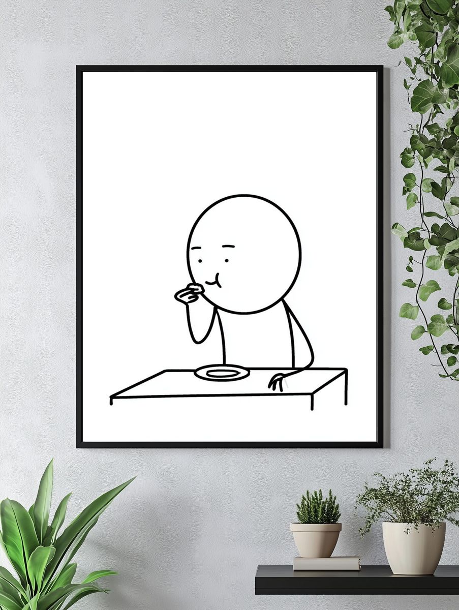 Minimalist Eating Cartoon Poster. — room view 4