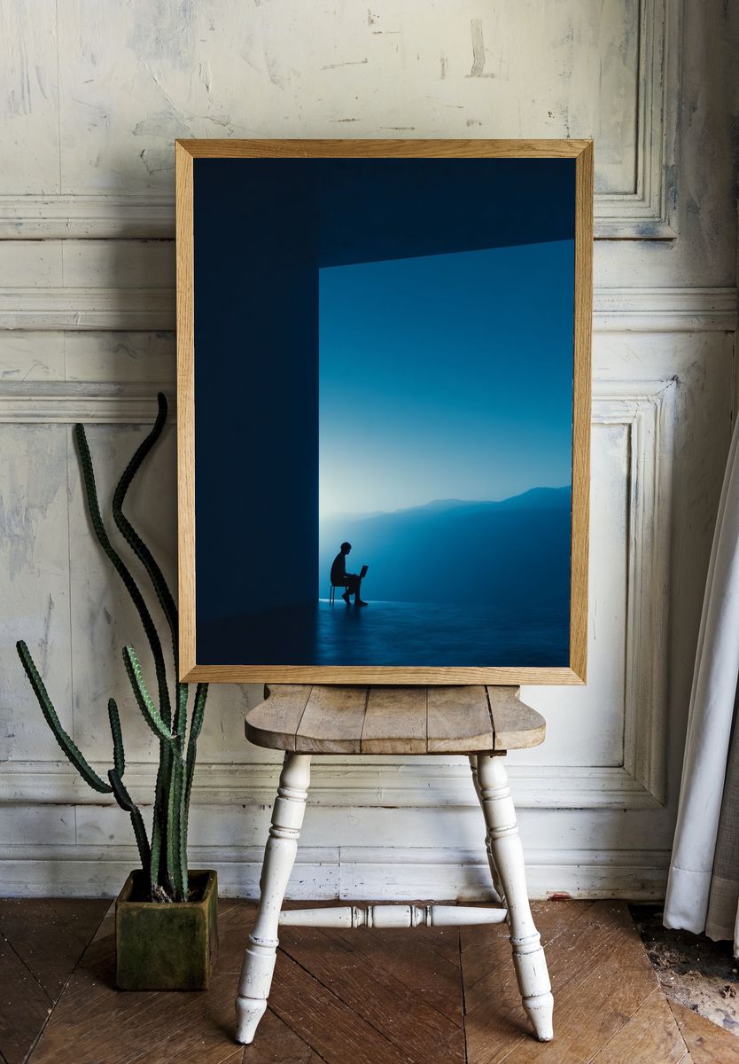 Silhouette of a Person Working — Minimalist Print room preview