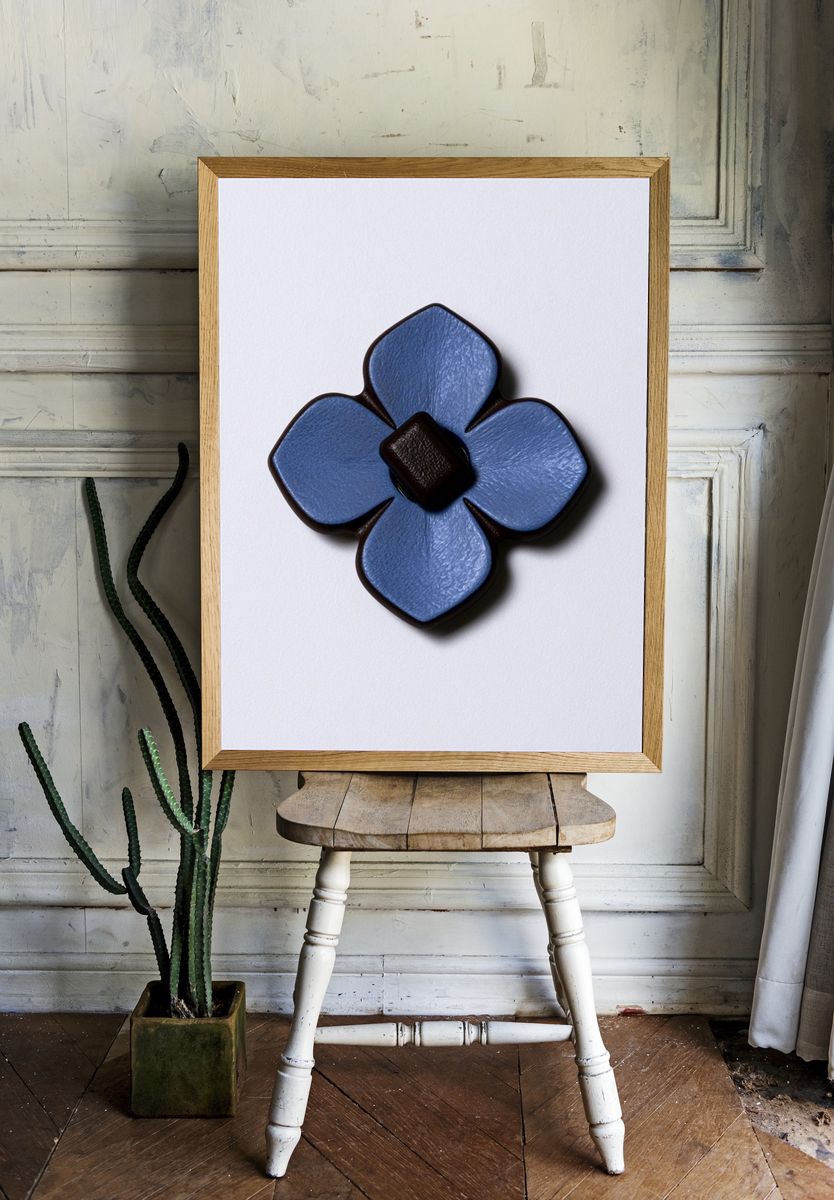 Blue Floral Emblem Minimalist Print. — room view 1