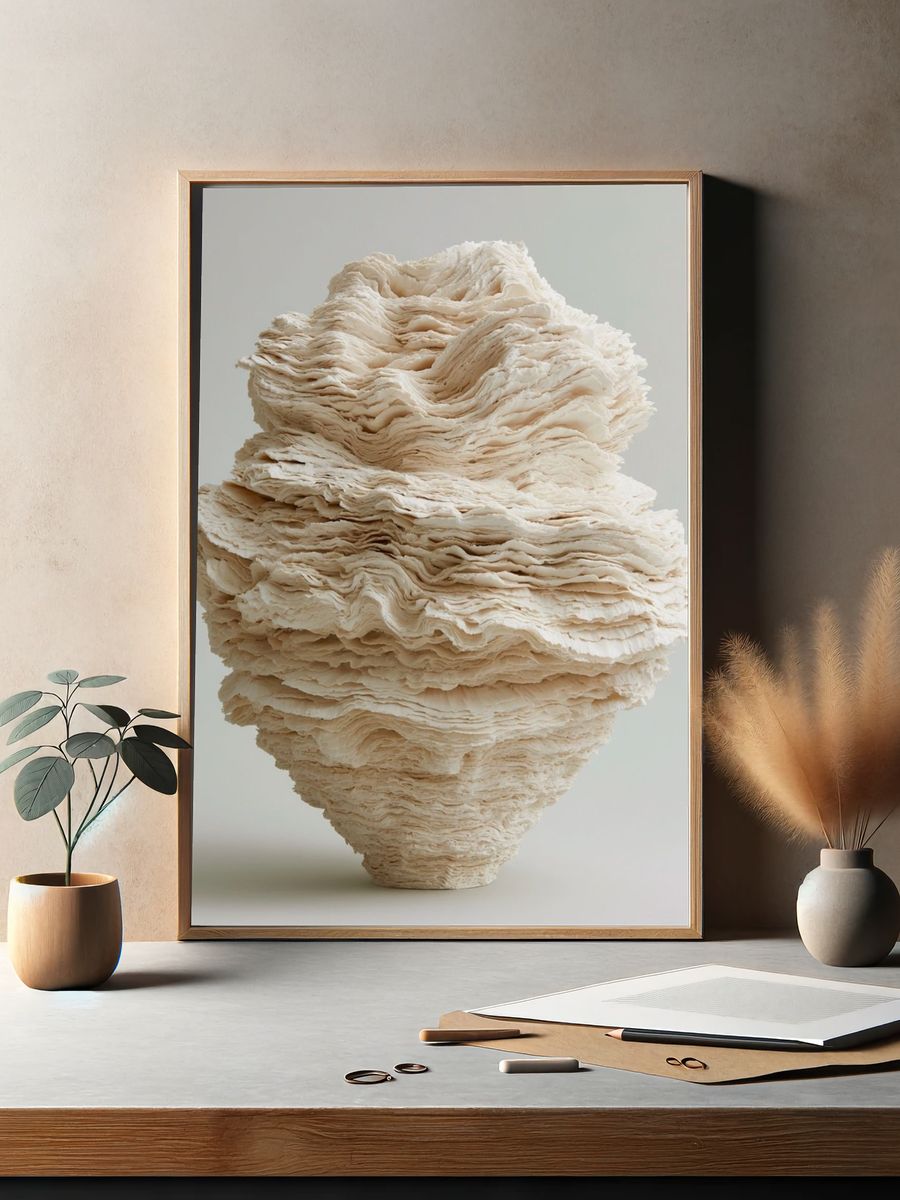 Textured Stone Sculpture Minimalist Print. — room view 2