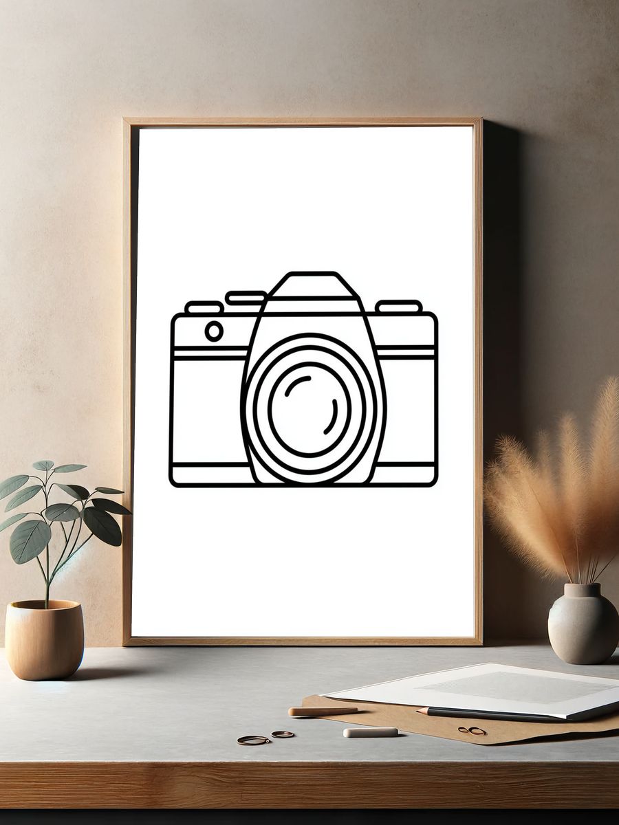 Camera Line Art Poster. — room view 2