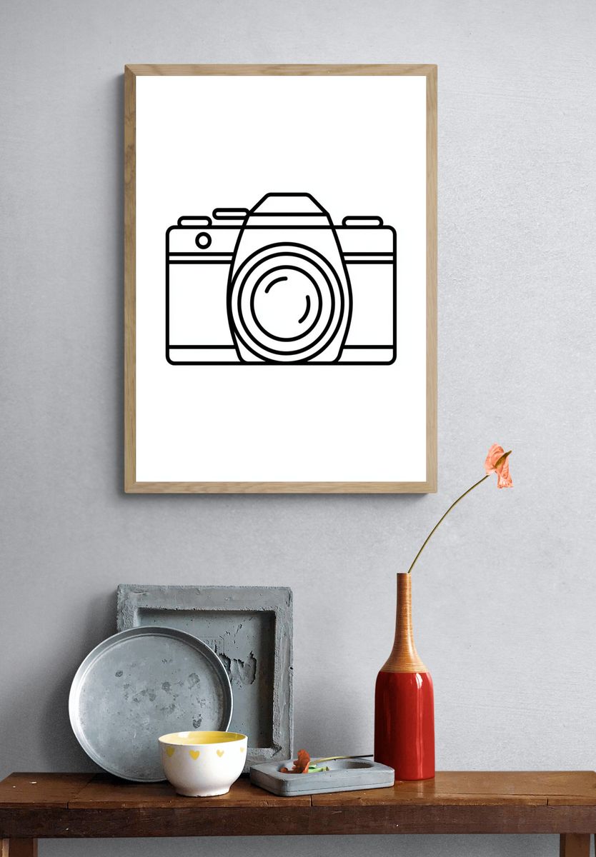 Camera Line Art Poster. — room view 3
