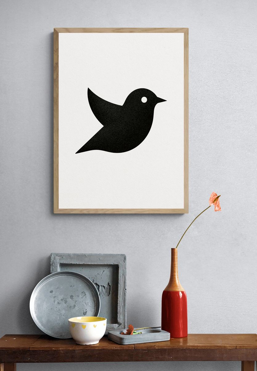 Minimal Bird Silhouette Print. — room view 3