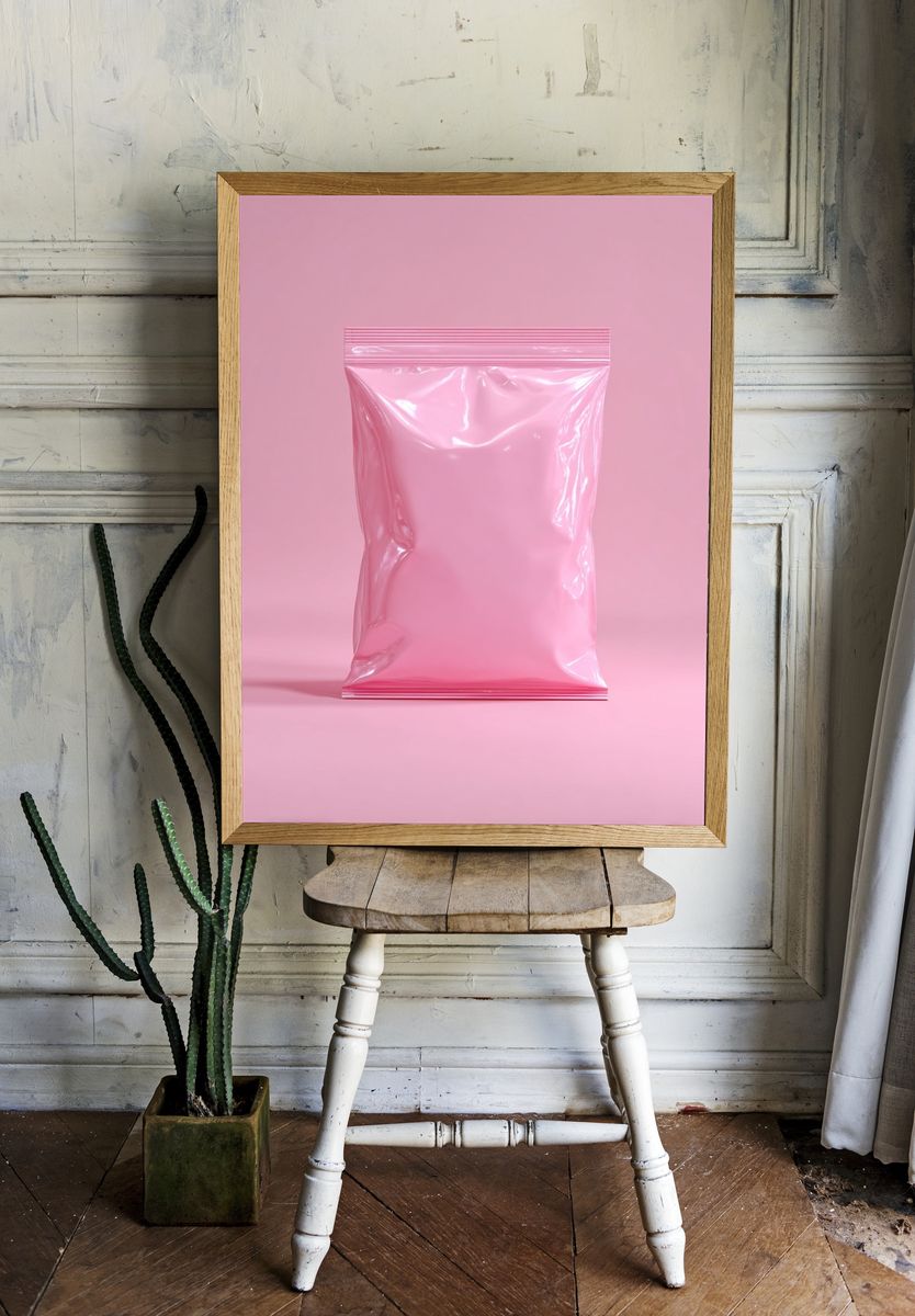 Pink Plastic Bag Minimalist Poster. room preview