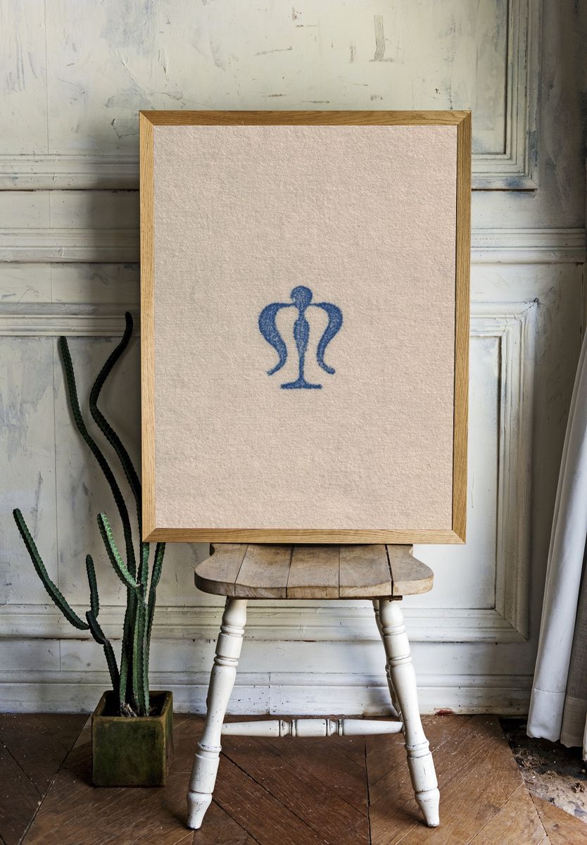 Blue Crown Emblem Minimalist Print. — room view 1