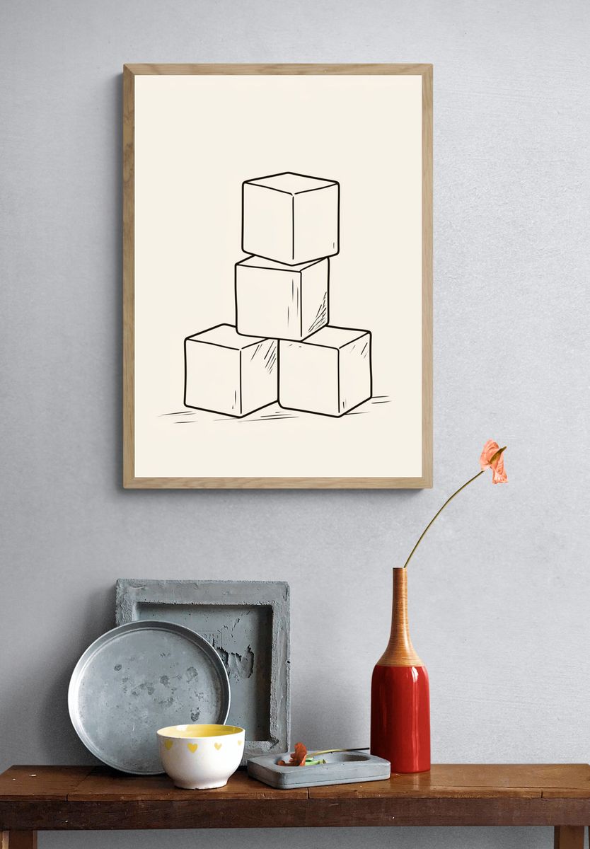 Stacked Cubes Minimalist Print. — room view 3