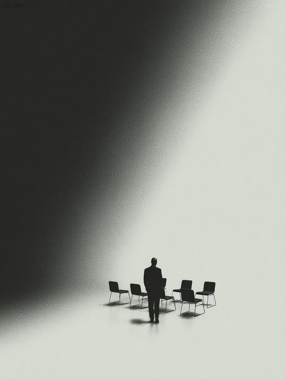 Silhouette in Meeting Room — Minimalist Print. poster — minimalist art