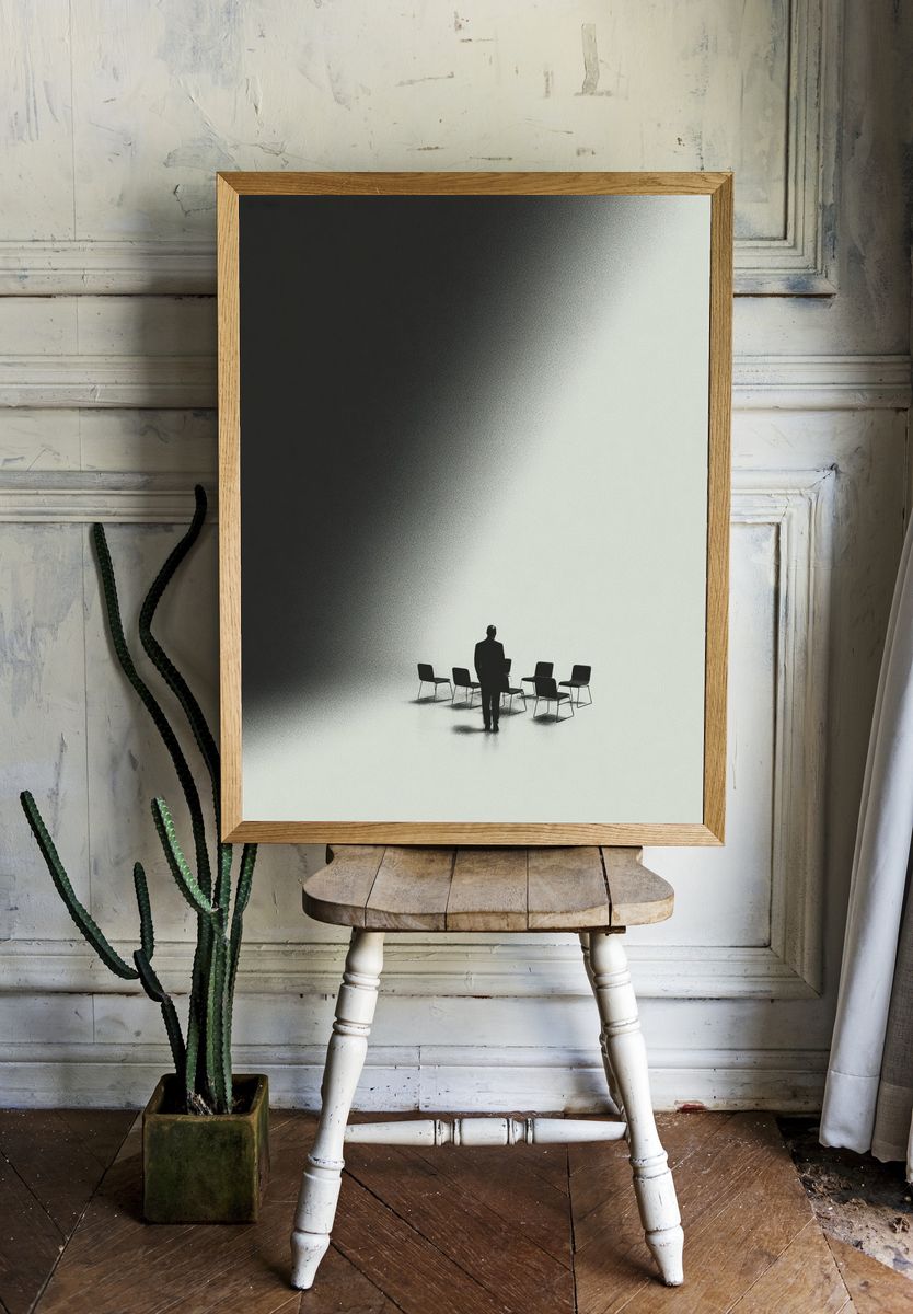 Silhouette in Meeting Room — Minimalist Print. room preview