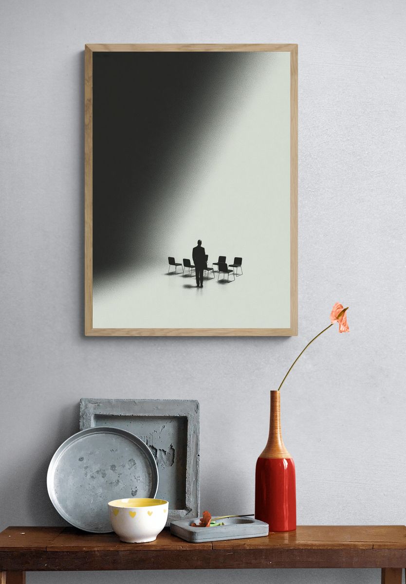 Silhouette in Meeting Room — Minimalist Print. — room view 3